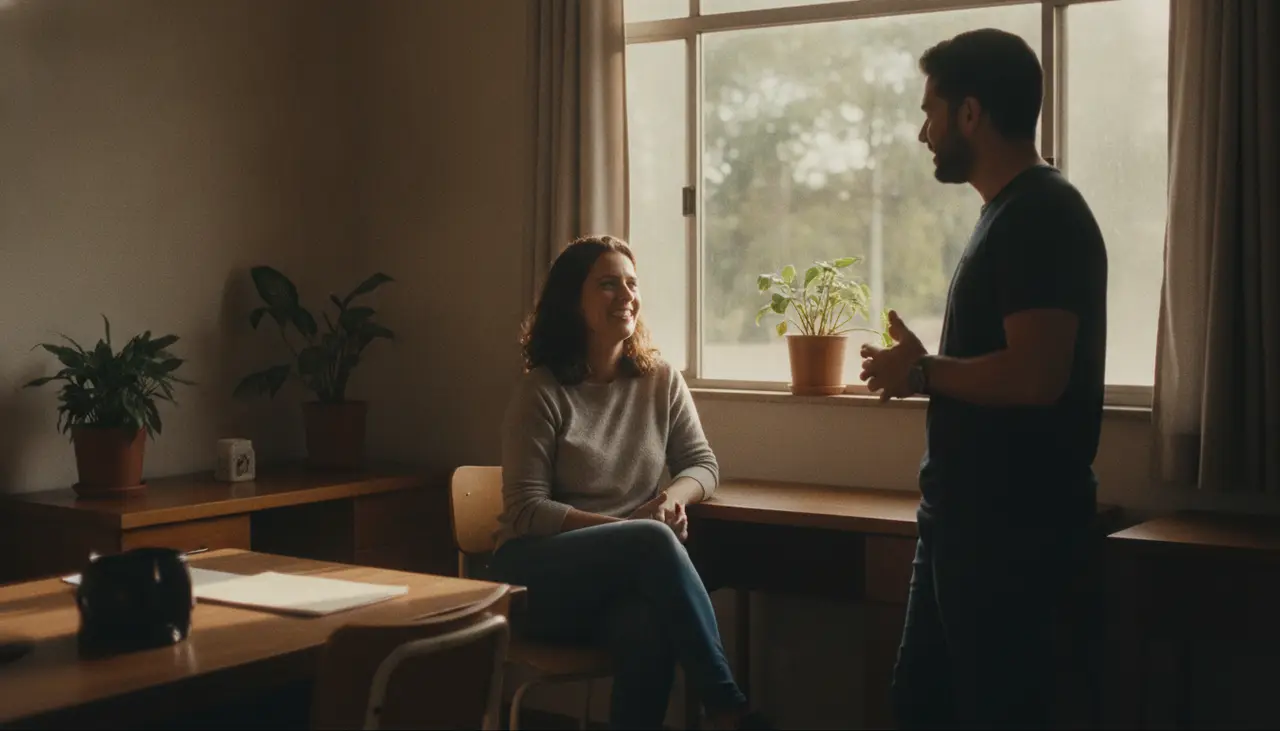 Equipe de uma empresa reunida e conversando de forma descontraída em escritório iluminado por luz natural